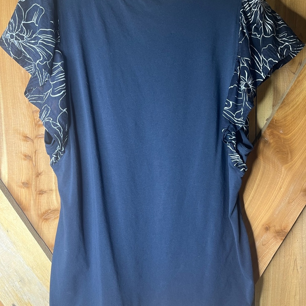 Tommy Hilfiger Womens Printed Navy Flutter Sleeve Top Sky Captain Large - Picture 6 of 6